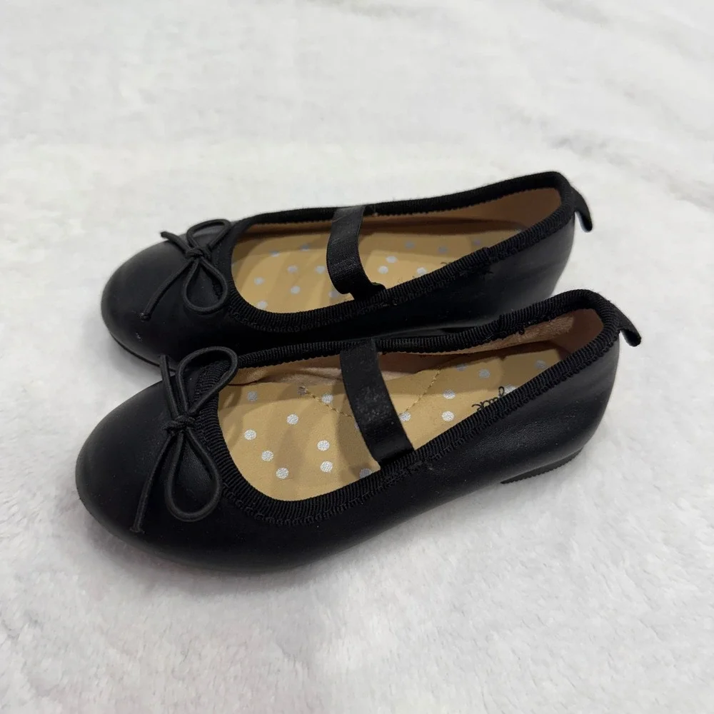 Cat and Jack Kids Black‎ Ballet Flats Mary Jane Bow Size 7